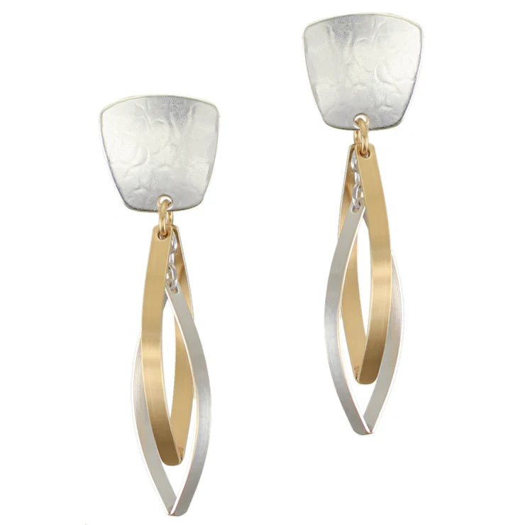 MARJORIE BAER TAPPERED SQUARE WITH INTERLOCKING POINTED RIBBON HOOPS CLIP EARRING