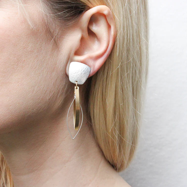 MARJORIE BAER TAPPERED SQUARE WITH INTERLOCKING POINTED RIBBON HOOPS CLIP EARRING