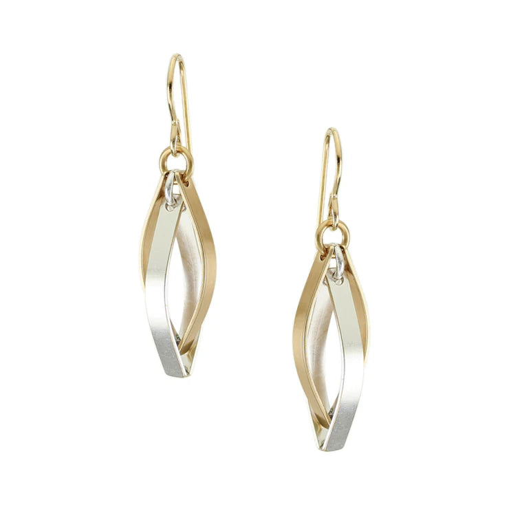 MARJORIE BAER INTERLOCKING POINTED RIBBON HOOPS WIRE EARRINGS