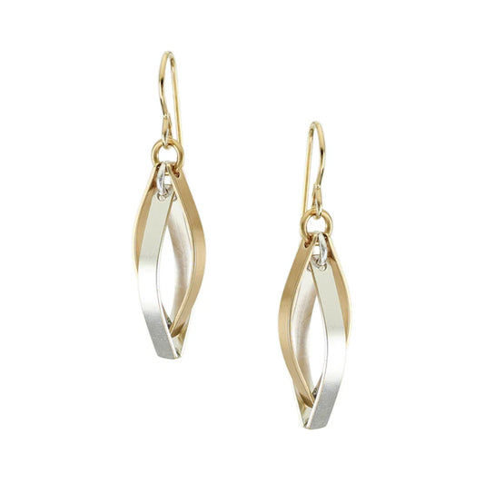 MARJORIE BAER INTERLOCKING POINTED RIBBON HOOPS WIRE EARRINGS