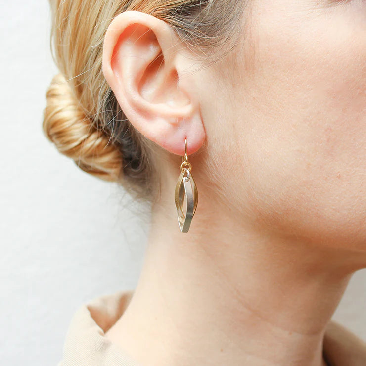 MARJORIE BAER INTERLOCKING POINTED RIBBON HOOPS WIRE EARRINGS