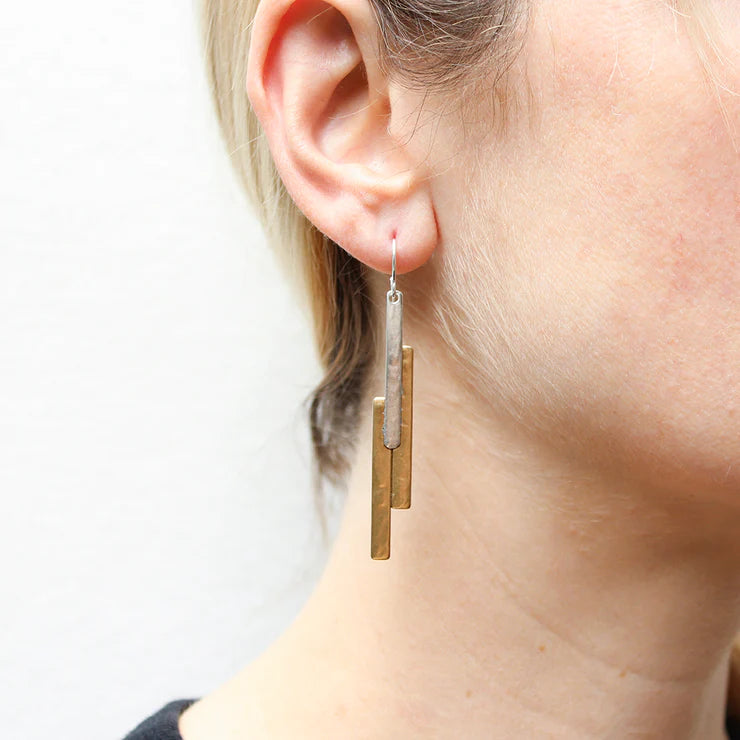 MARJORIE BAER LONG LAYERED RECTANGLE WIRE EARRINGS