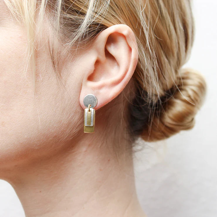 MARJORIE BAER SMALL DISC WITH LAYERED RECTANGLES POST EARRINGS