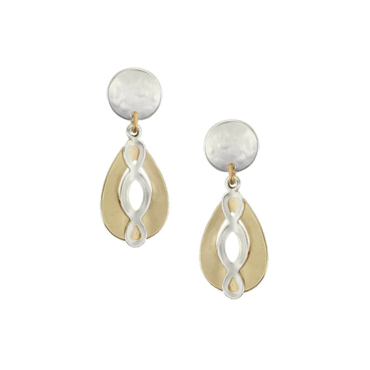 MARJORIE BAER DISC WITH SMALL TEARDROP WITH OVAL LATTICE POST EARRINGS