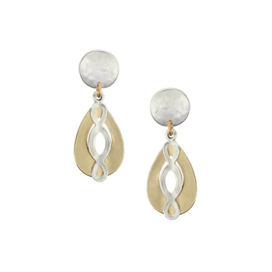 MARJORIE BAER DISC WITH SMALL TEARDROP WITH OVAL LATTICE POST EARRINGS