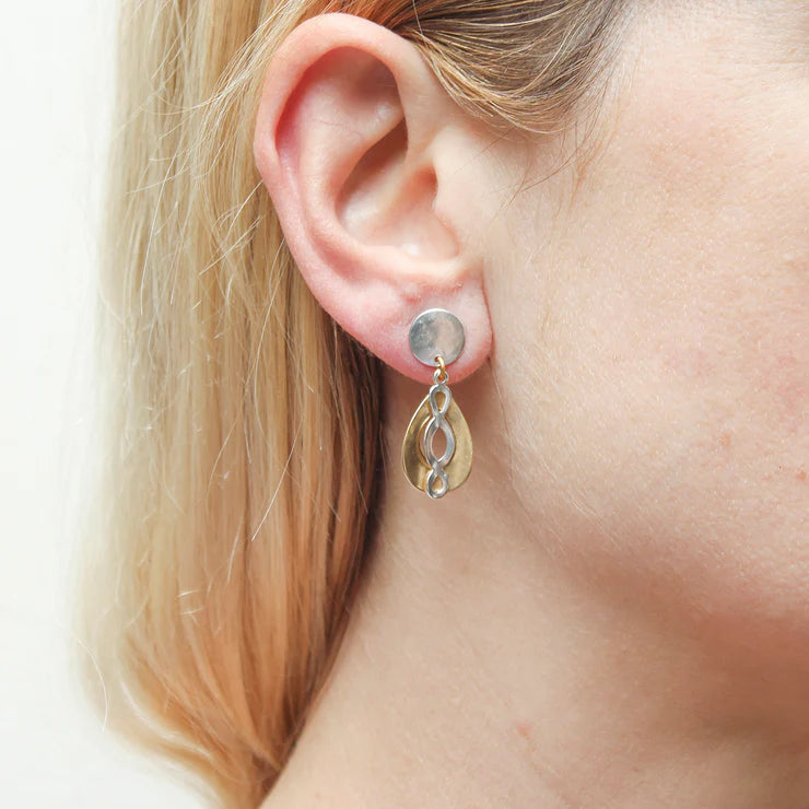 MARJORIE BAER DISC WITH SMALL TEARDROP WITH OVAL LATTICE POST EARRINGS