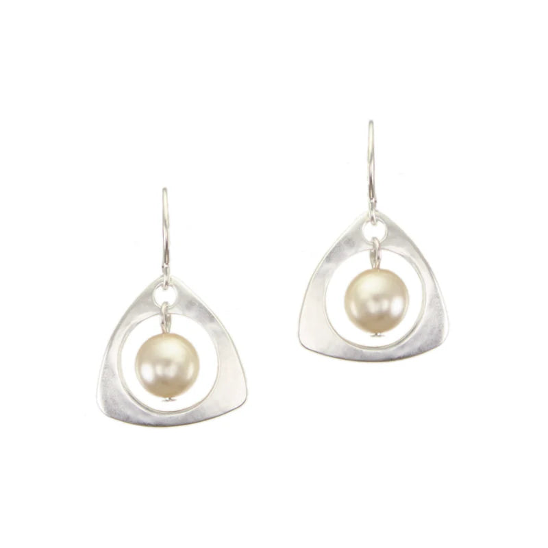 Marjorie Baer Small Pearl with Open Triangle Wire Earrings