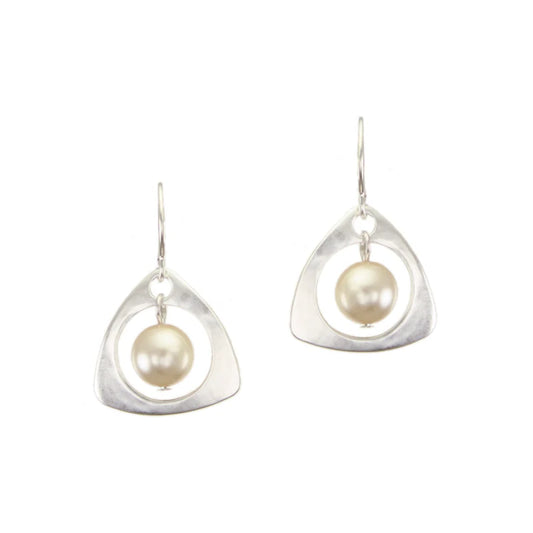 Marjorie Baer Small Pearl with Open Triangle Wire Earrings