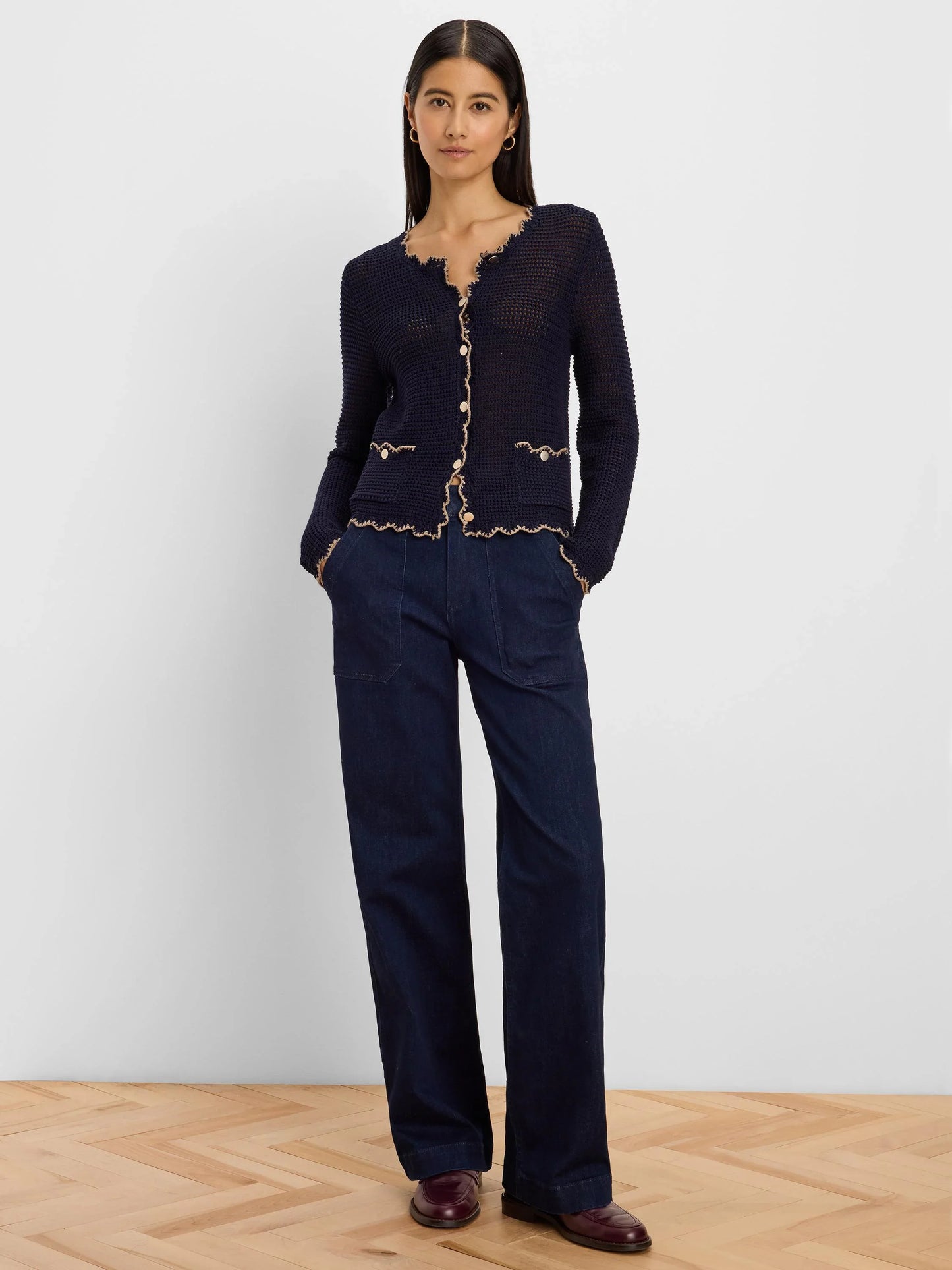 Nic+Zoe Trimmed Mesh Cardigan