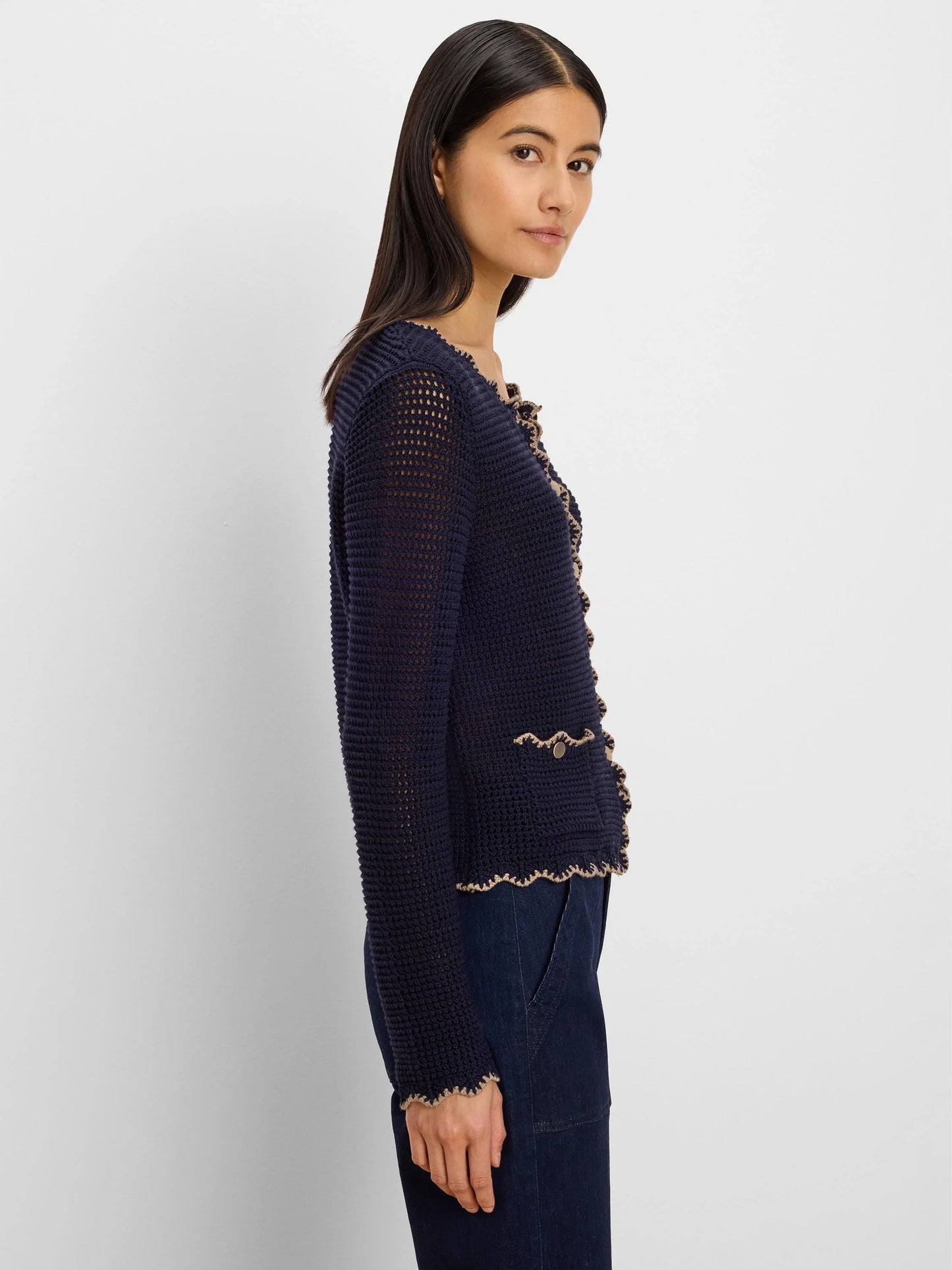 Nic+Zoe Trimmed Mesh Cardigan