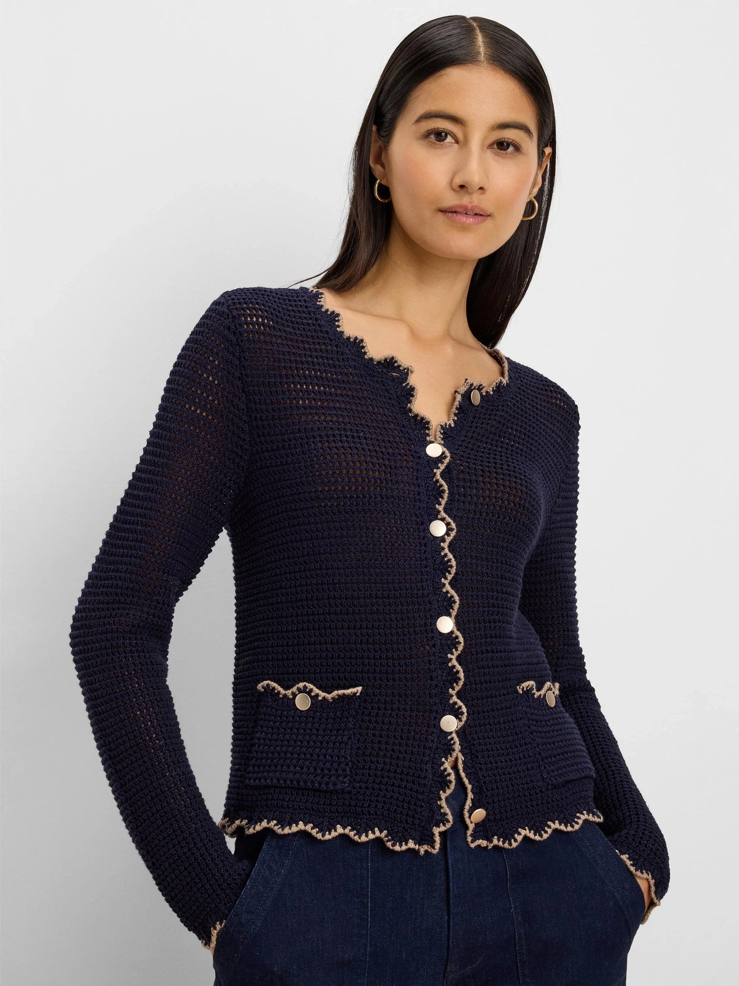 Nic+Zoe Trimmed Mesh Cardigan