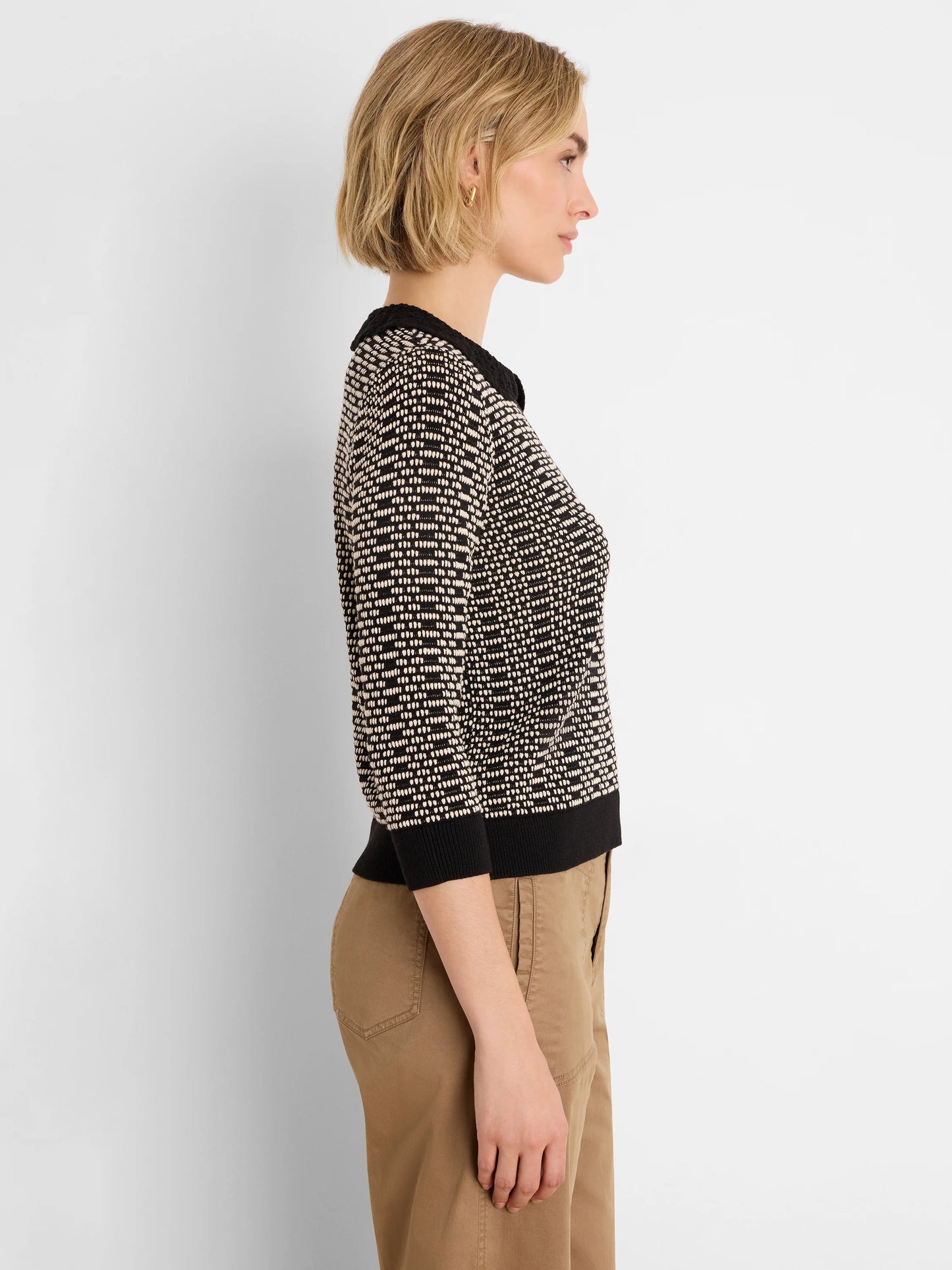 NIC + ZOE Lace Trim Geo Stitch Sweater