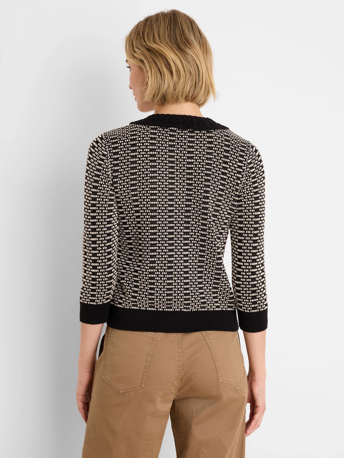 NIC + ZOE Lace Trim Geo Stitch Sweater