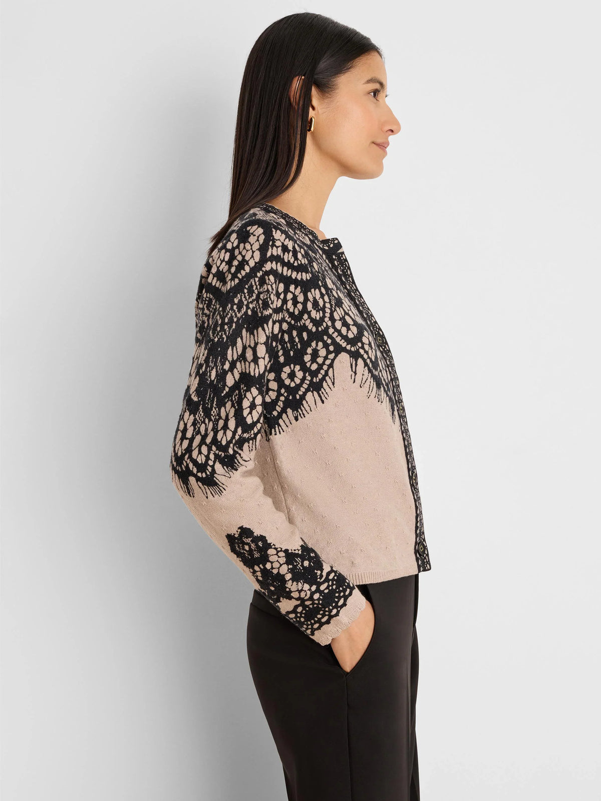 Nic+Zoe Placed Lace Print Cardigan
