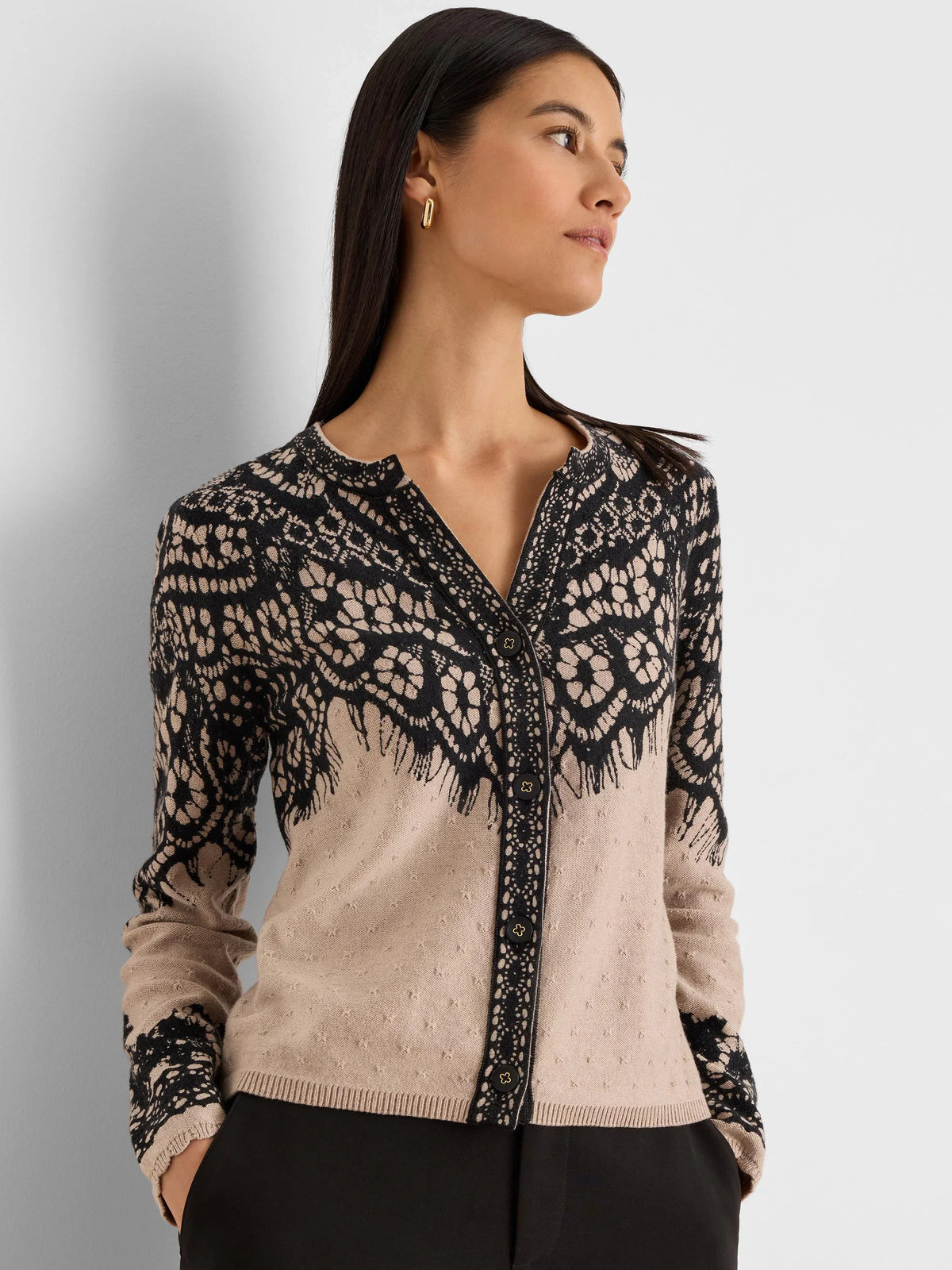 Nic+Zoe Placed Lace Print Cardigan