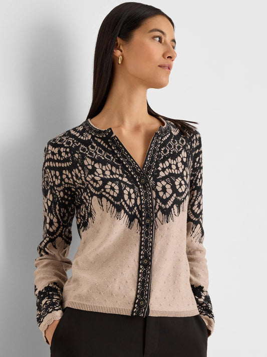 Nic+Zoe Placed Lace Print Cardigan