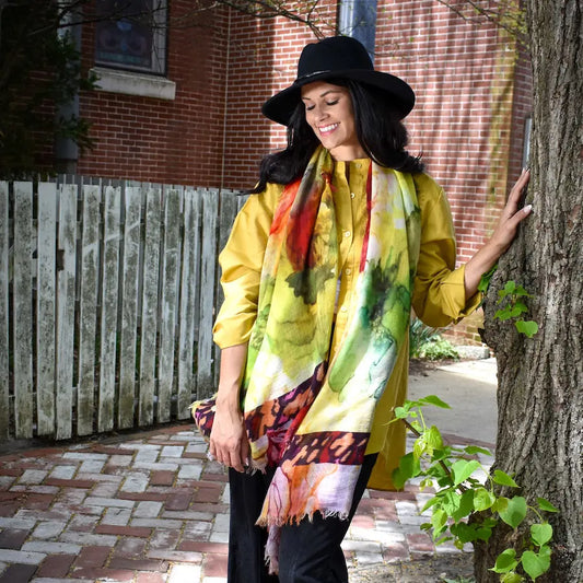 DUPATTA FRAYE WATERCOLOR FLORAL WOOL BLEND SCARF