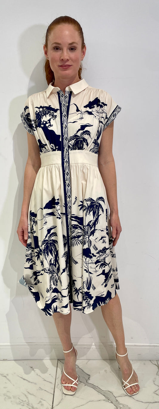 MAGGY LONDON BELTED EMBROIDERED MIDI DRESS