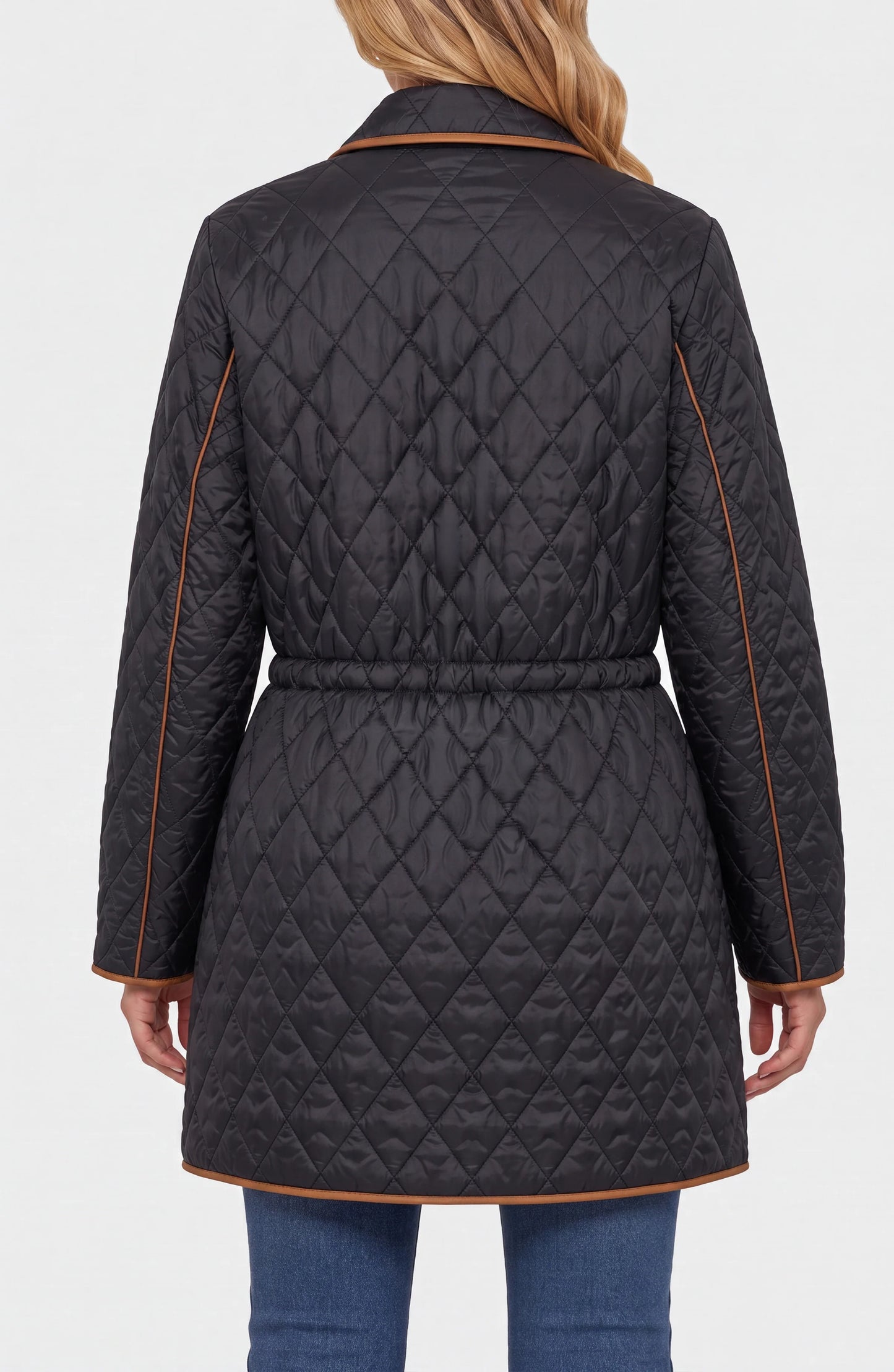 Liverpool Zip Front Quilted Coat with Cinched Waist