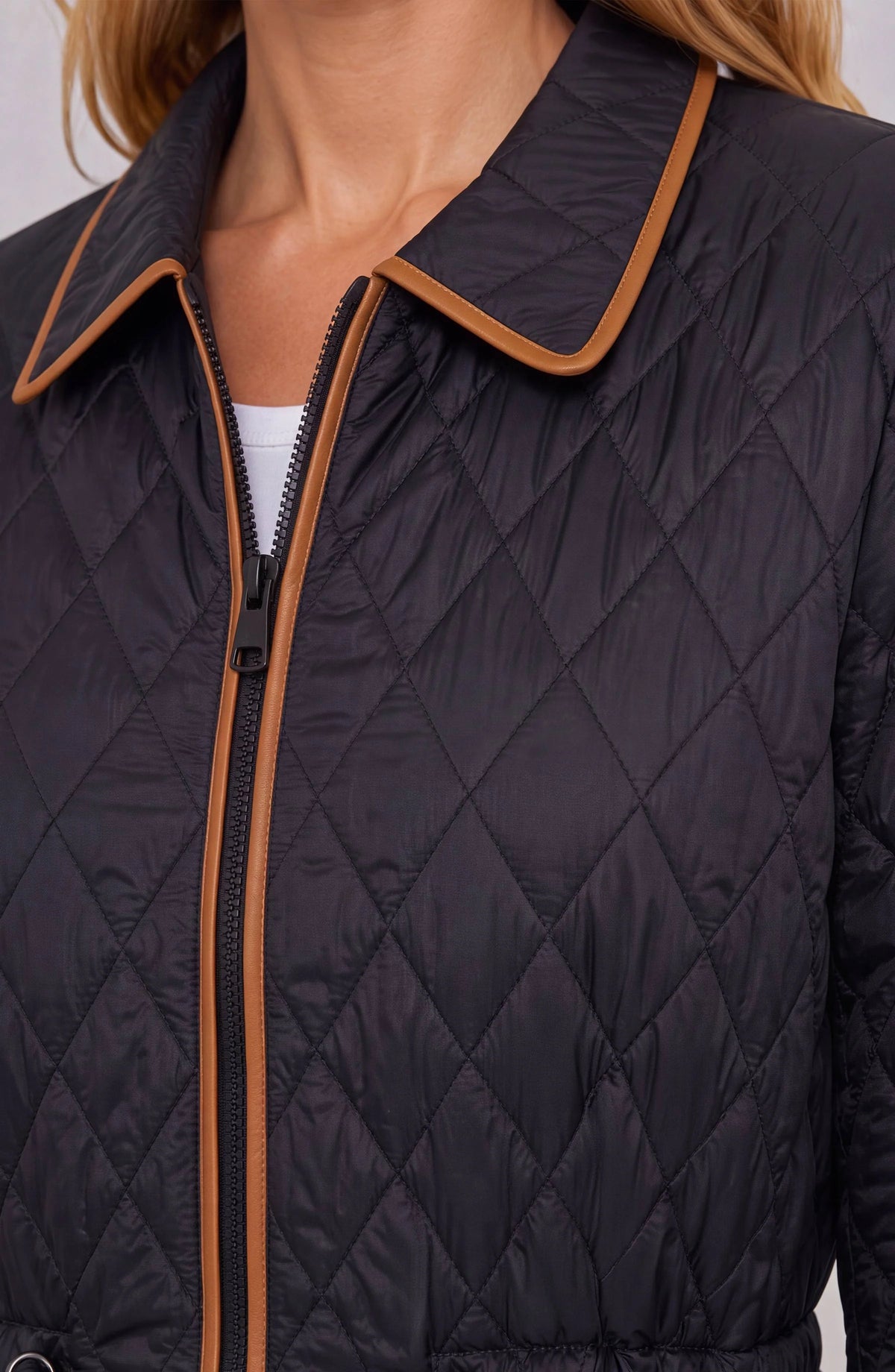 Liverpool Zip Front Quilted Coat with Cinched Waist