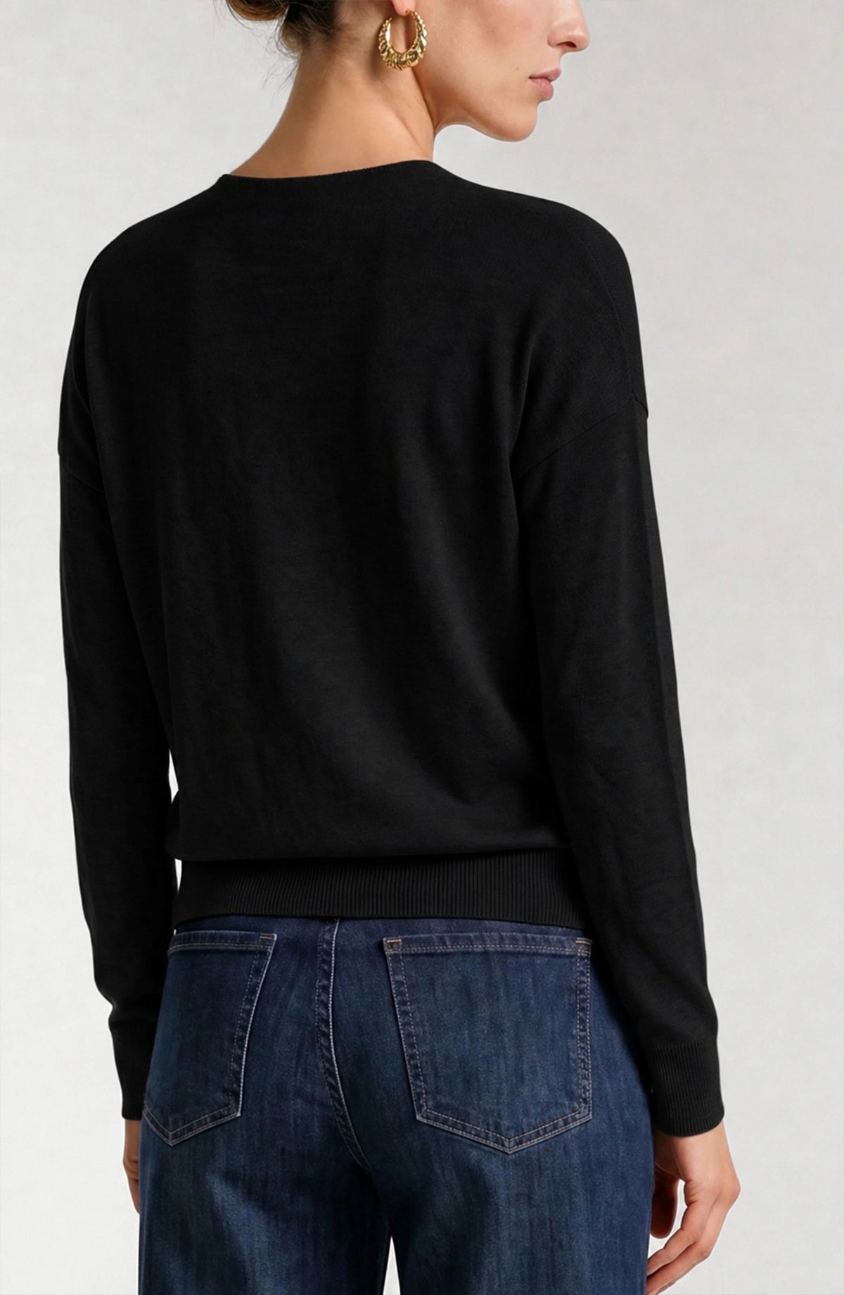 Liverpool Long Sleeve Drape Neck Woven Sweater Hybrid