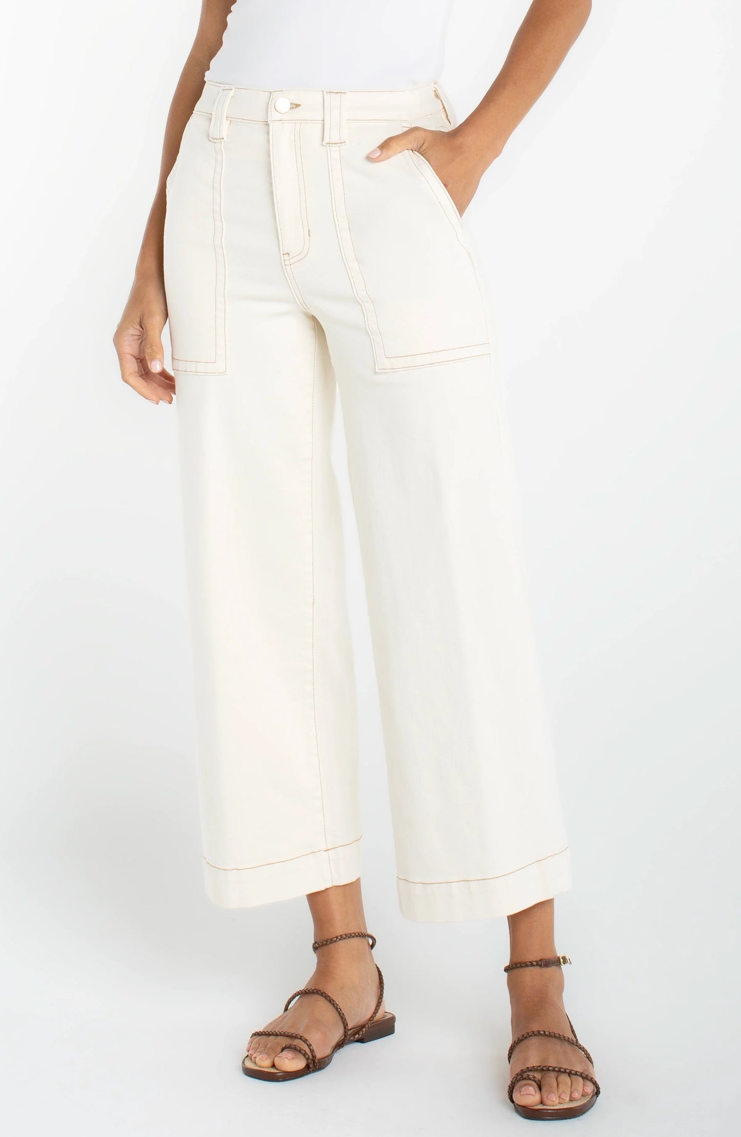 Liverpool Stride Wide Leg Crop With Patch Pocket
