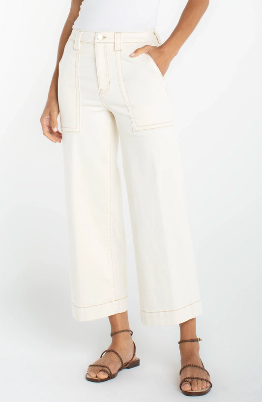 Liverpool Stride Wide Leg Crop With Patch Pocket
