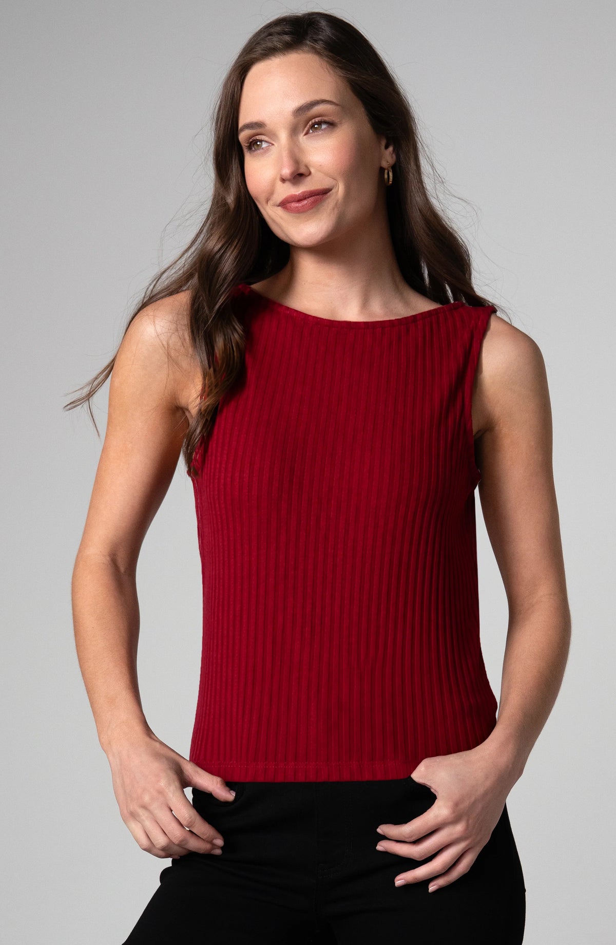 Liverpool Sleeveless Boat Neck Rib Knit Top