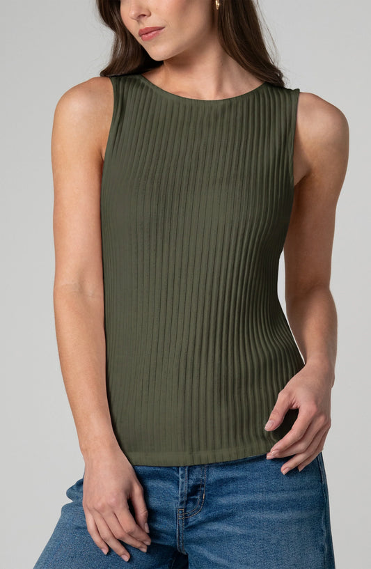 Liverpool Sleeveless Boat Neck Rib Knit Top