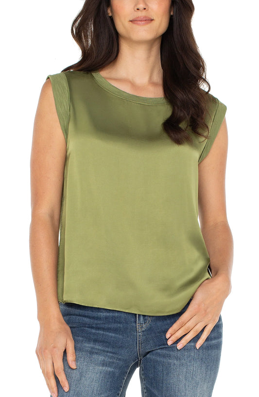 LIVERPOOL SLEEVELESS WOVEN TO KNIT TOP