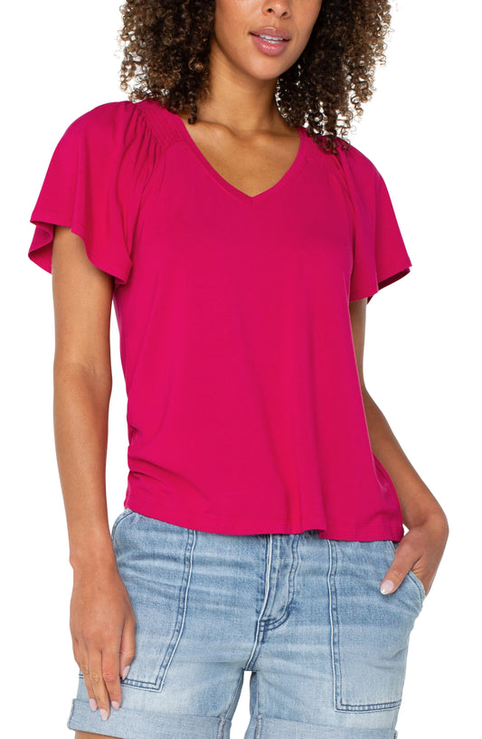 LIVERPOOL FLUTTER SLEEVE KNIT TOP