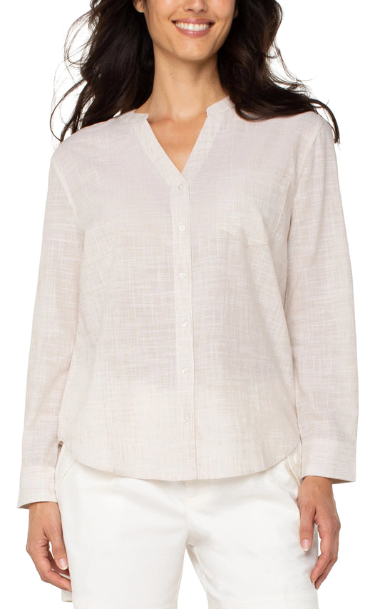 LIVERPOOL BUTTON FRONT WOVEN SHIRT WITH BANDED COLLAR