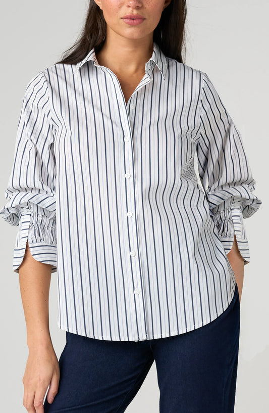 Adjustable Sleeve Button Front Woven Top