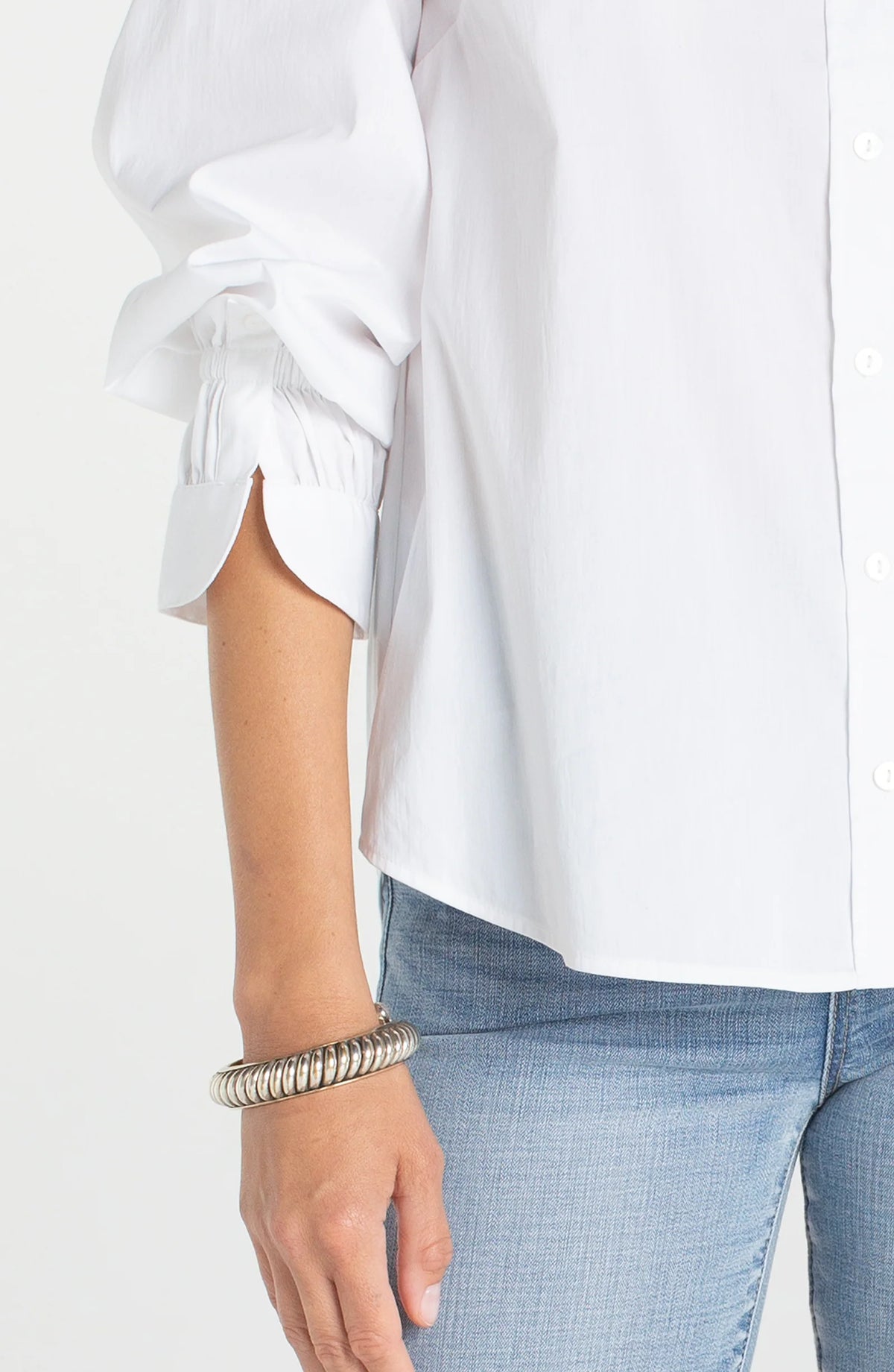 Liverpool Adjustable Sleeve Button Front Woven Top