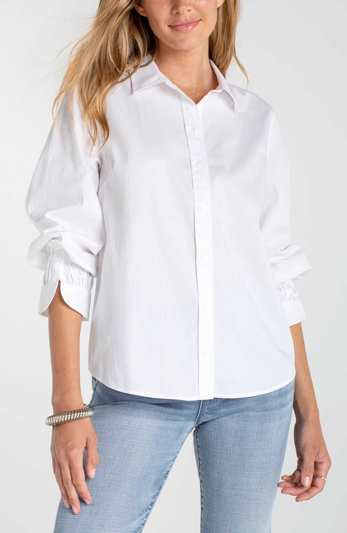 Liverpool Adjustable Sleeve Button Front Woven Top
