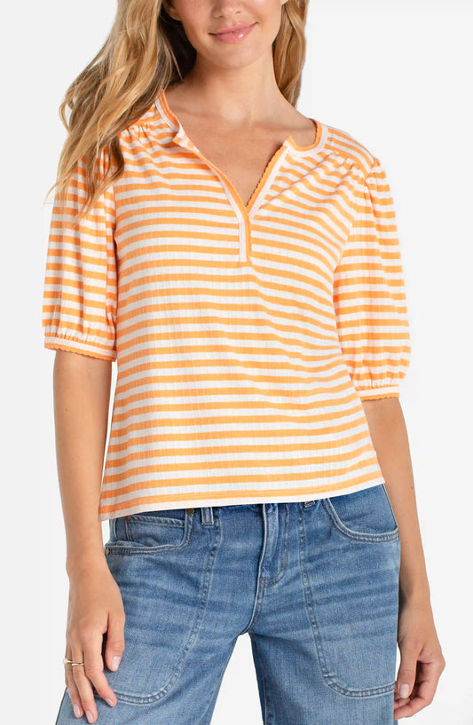 Liverpool Elbow Sleeve Henley Knit Top