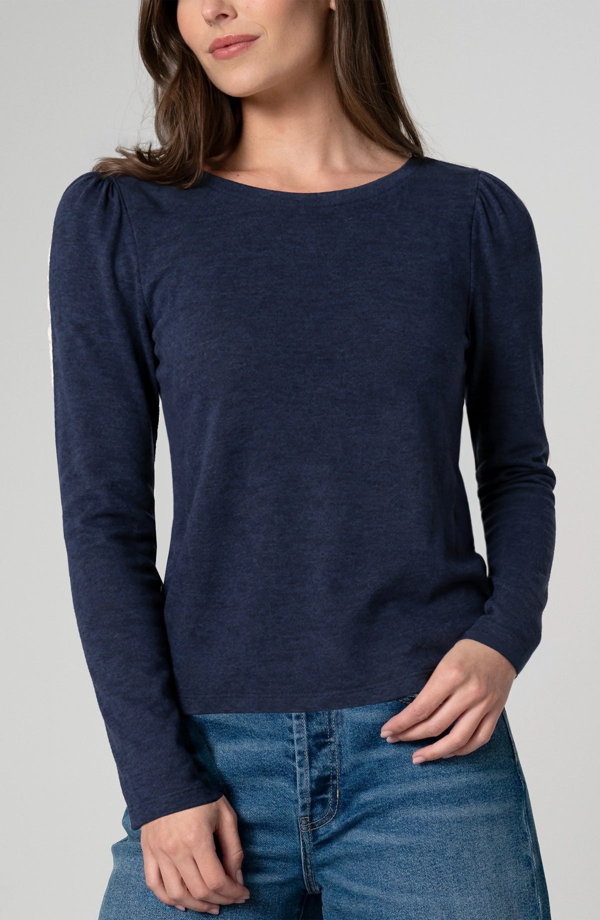 Liverpool Sleeve Boat Neck Knit Top with Twist Detail