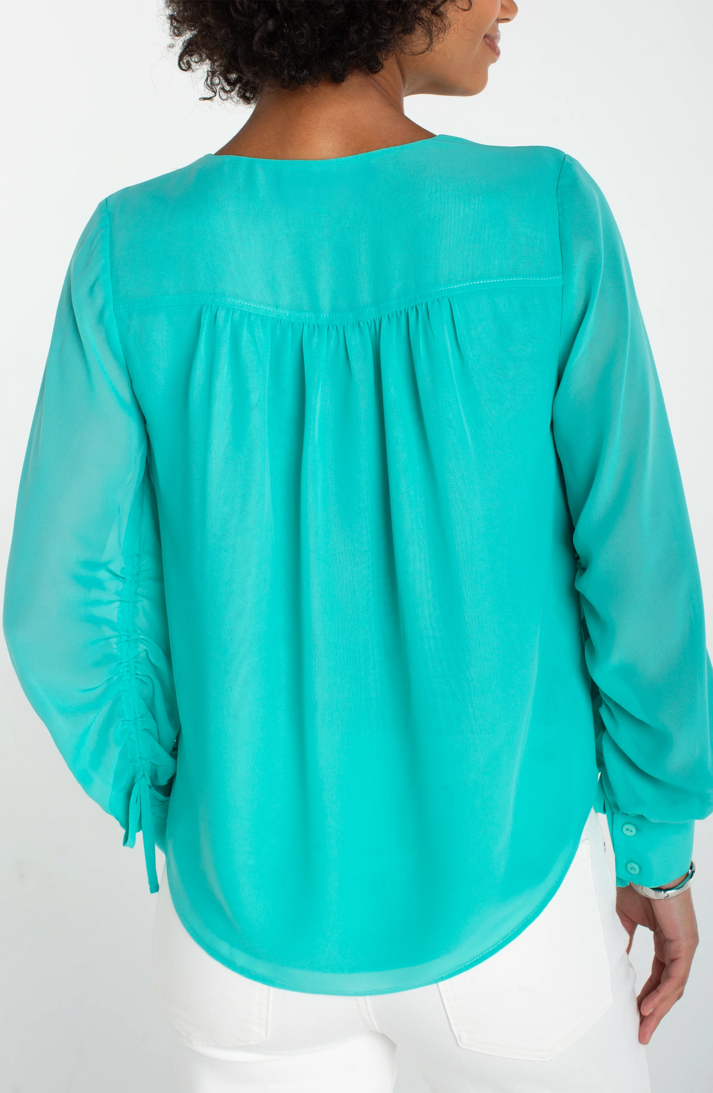 Liverpool Long Sleeve Woven Blouse with Sleeve Tie