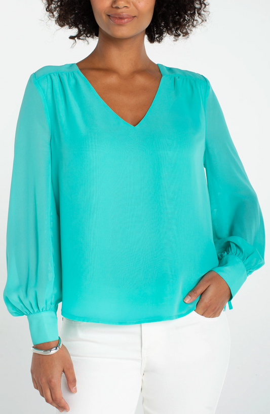 Liverpool Long Sleeve Woven Blouse with Sleeve Tie