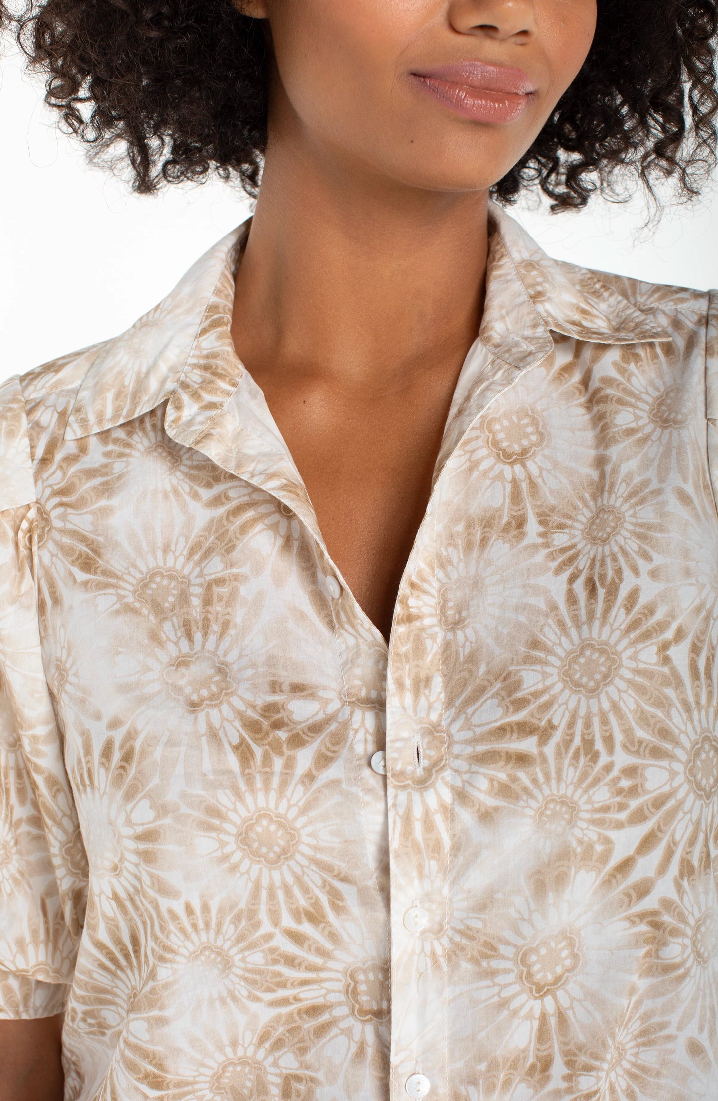 Liverpool Puff Sleeve Button Front Woven Top with Twist