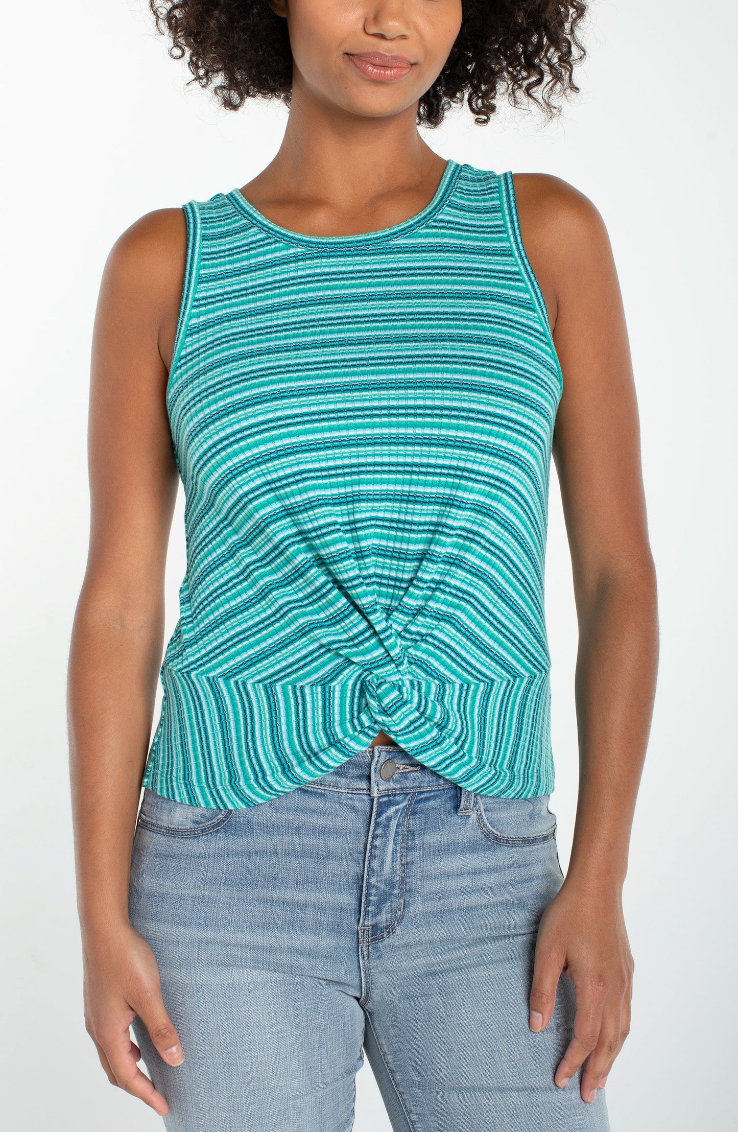 Liverpool Sleeveless Crew Neck Twist Front Knit Top