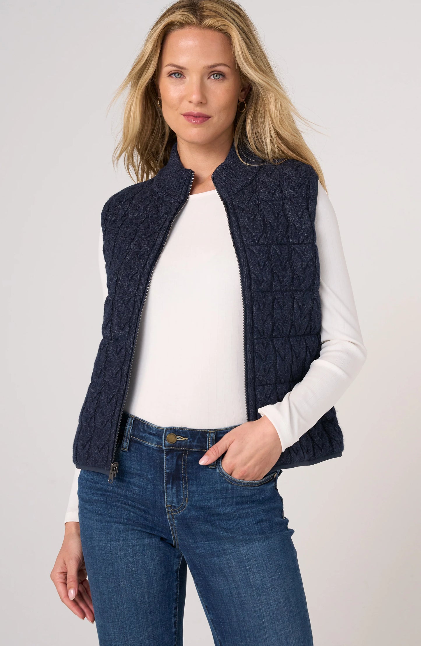 Liverpool Sleeveless Reversible Zip Front Quilted Sweater Vest