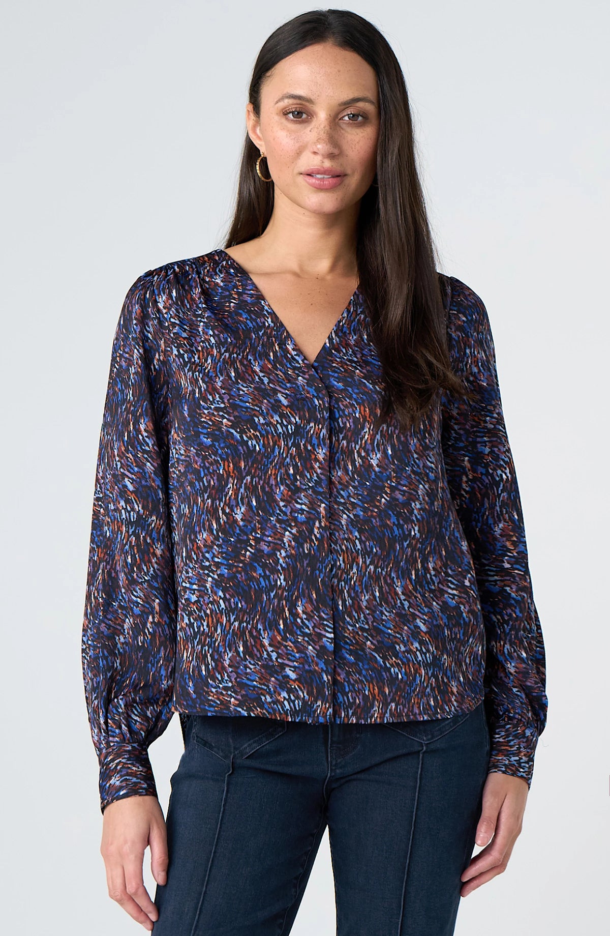 Liverpool Long Sleeve Woven Blouse with Neck Tie