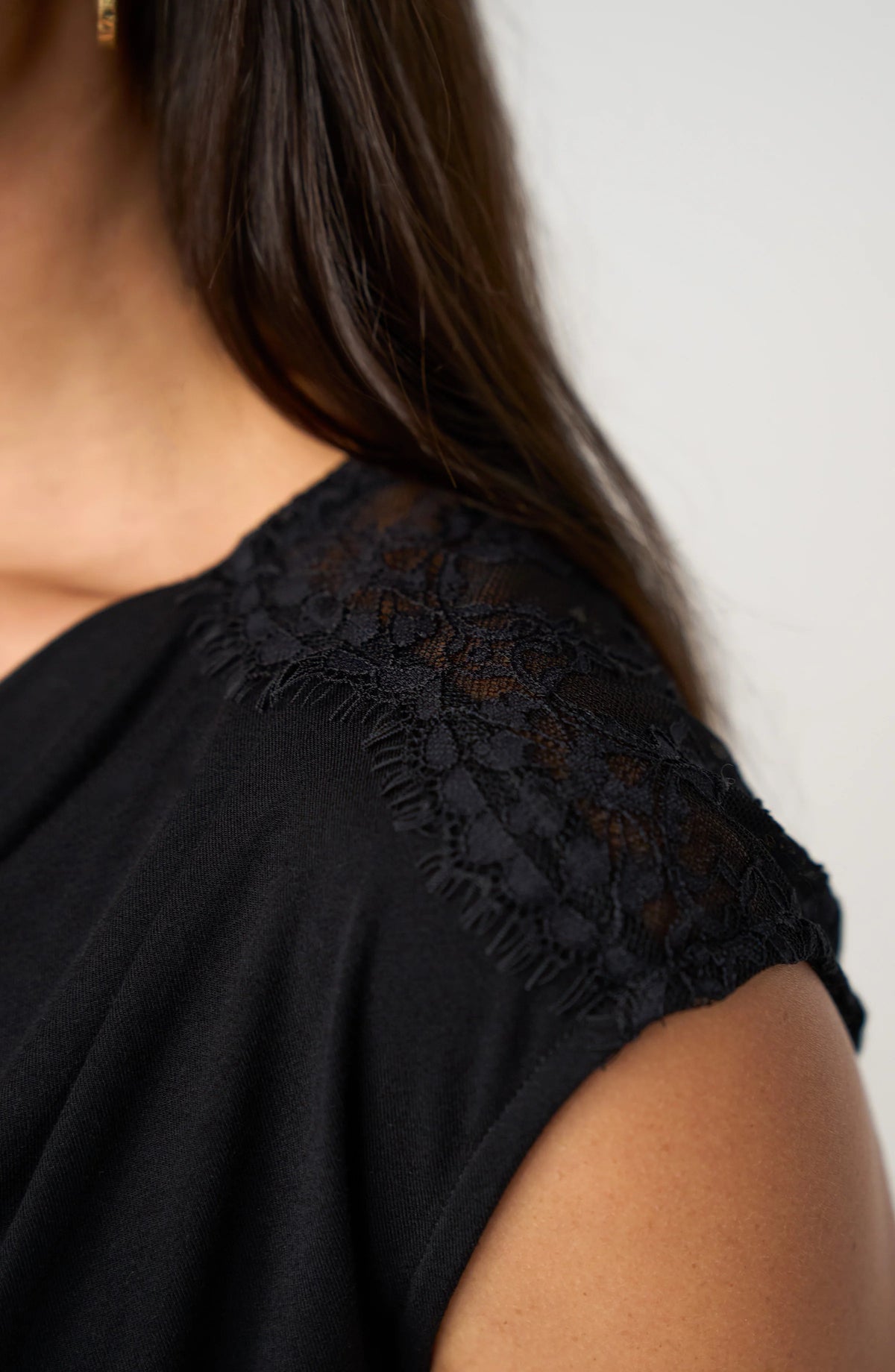 Liverpool Draped Neck Sleeveless Knit Top with Lace