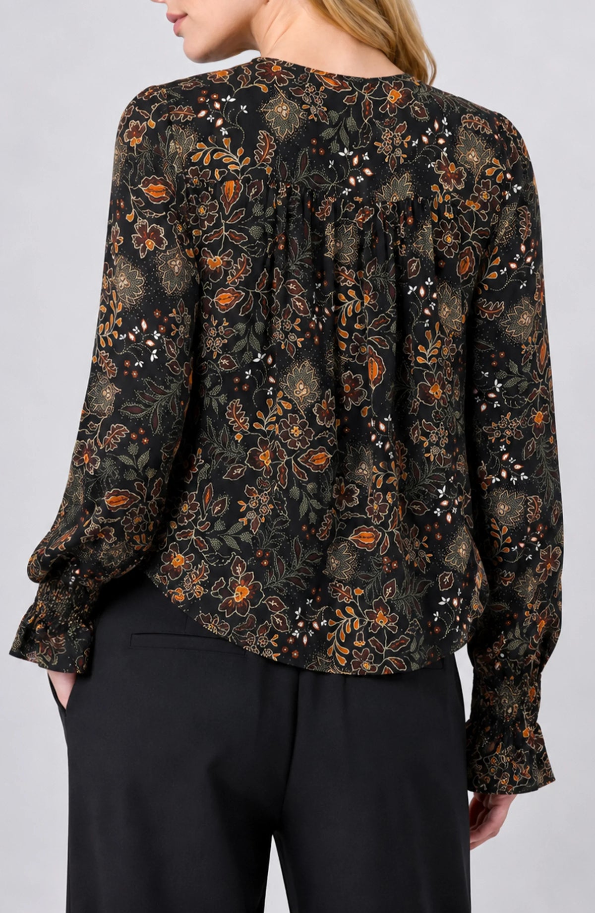 Liverpool Long Sleeve Woven Blouse with Pinktucks