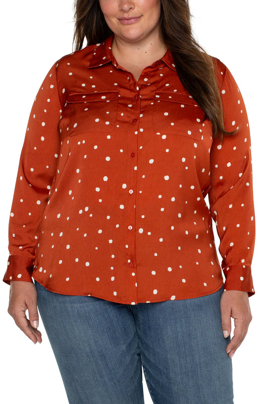 LIVERPOOL FLAP POCKET BUTTON FRONT WOVEN BLOUSE - PLUS