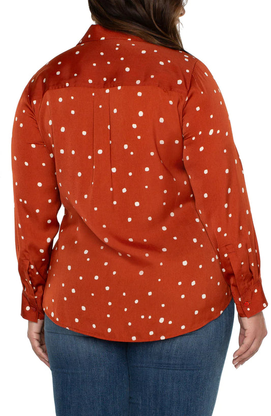 LIVERPOOL FLAP POCKET BUTTON FRONT WOVEN BLOUSE - PLUS