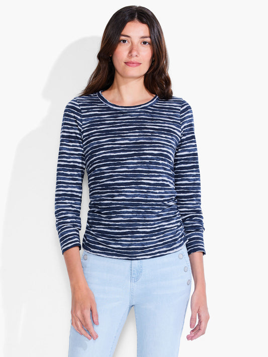 NZT ABSTRACT STRIPE LONG-SLEEVE SCOOP NECK TOP