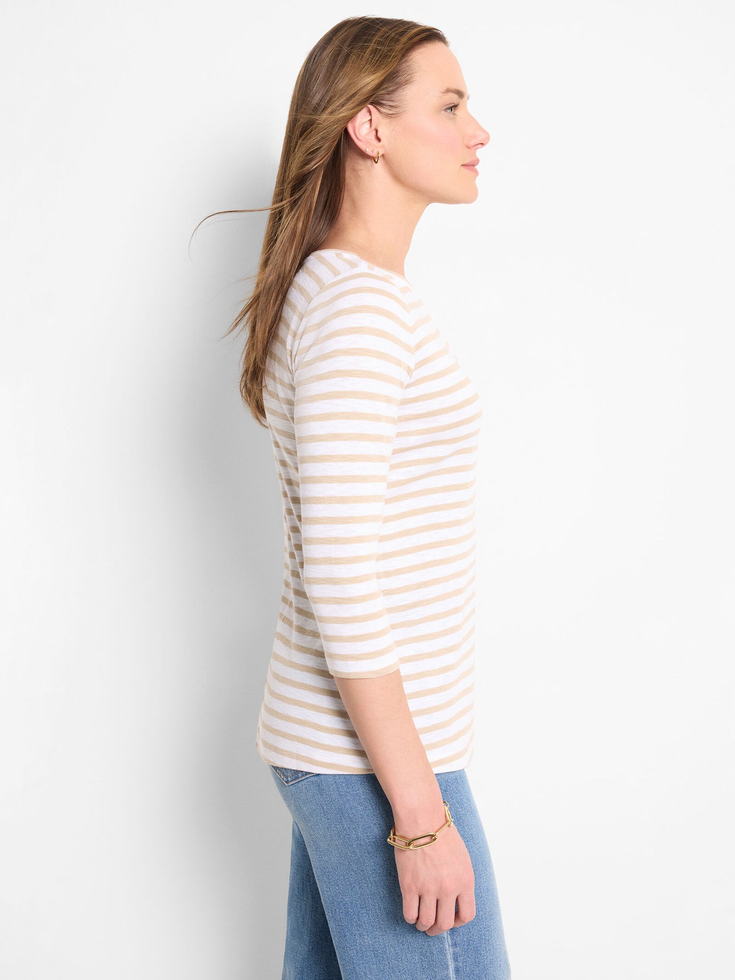 NIC + ZOE 3/4 SLEEVE STRIPE BOAT TEE