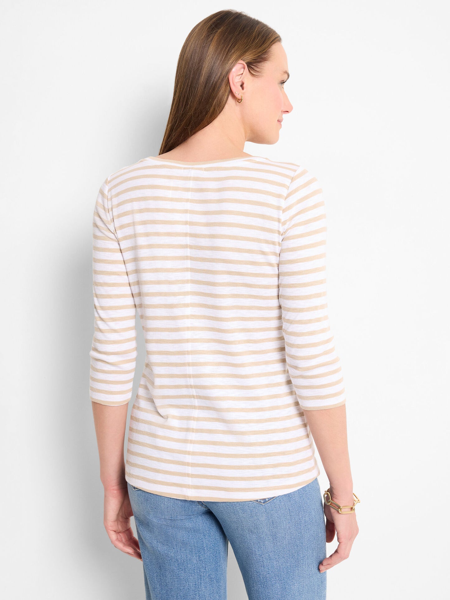 NIC + ZOE 3/4 SLEEVE STRIPE BOAT TEE